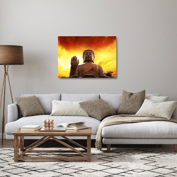 Sklenený obraz - Budha s červenožltým pozadím (70x50 cm)