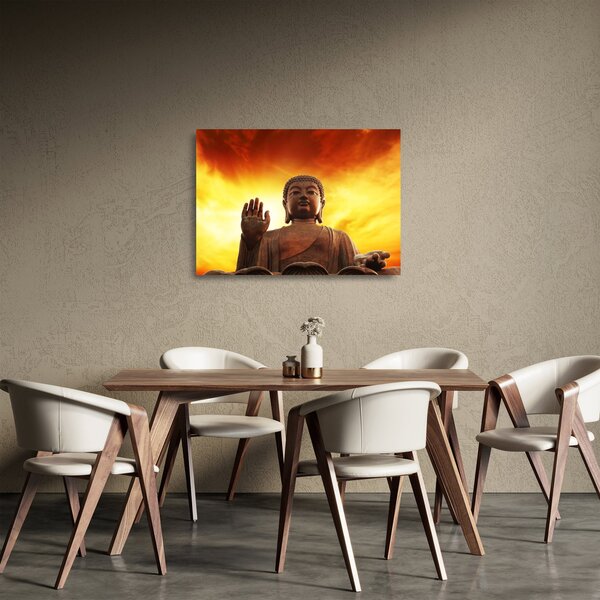 Sklenený obraz - Budha s červenožltým pozadím (70x50 cm)