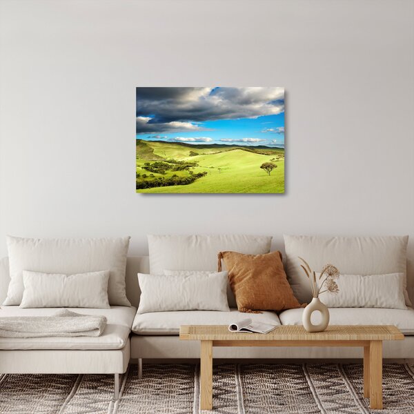 Sklenený obraz - Zelená krajina s pahorkami (70x50 cm)