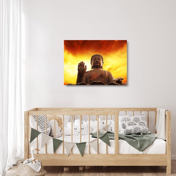Sklenený obraz - Budha s červenožltým pozadím (70x50 cm)