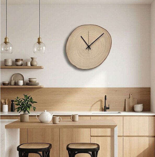 Nástenné hodiny z plátu dreva s letokruhmi a kôrou | KOR: Farba čierna RAL 9005 26-29 cm 4801-115419 KOR001-26-29-BLACK