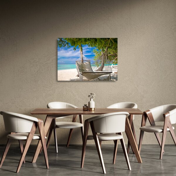 Sklenený obraz - Hojdacia sieť na pláži (70x50 cm)