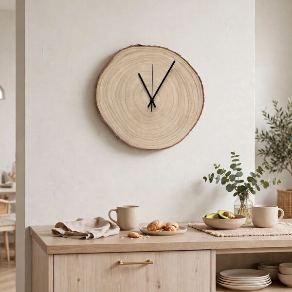 Nástenné hodiny z plátu dreva s letokruhmi a kôrou | KOR: Farba čierna RAL 9005 26-29 cm 4801-115419 KOR001-26-29-BLACK