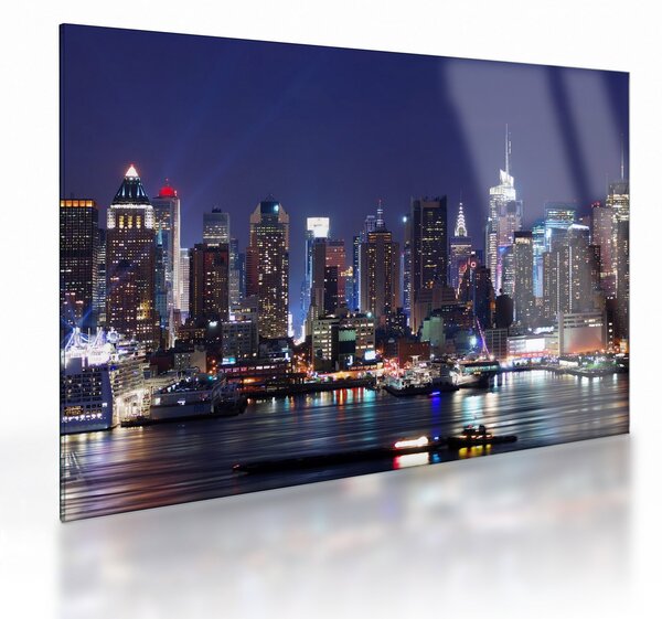 Sklenený obraz - Osvetlené New Yorské mrakodrapy (70x50 cm)