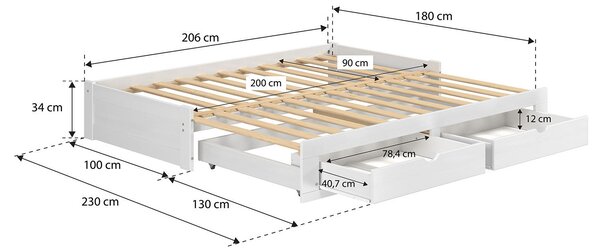 POSTEĽ S VÝSUVNÝM LÔŽKOM 200/100-230 cm, P & B - Detské izby, Online Only