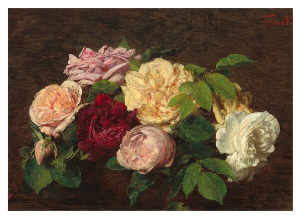 Sklenený obraz - Henri Fantin-Latour, Roses de Nice on a Table, reprodukcia (70x50 cm)