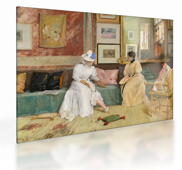 Sklenený obraz - William Merritt Chase, A Friendly Call, reprodukcia (70x50 cm)