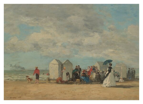 Sklenený obraz - Eugène Boudin, Beach Scene, reprodukcia (70x50 cm)