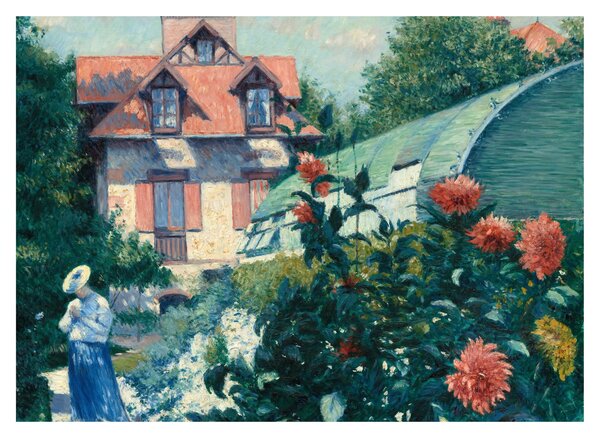 Sklenený obraz - Gustave Caillebotte, Dahlias, Garden at Petit Gennevilliers, reprodukcia (70x50 cm)