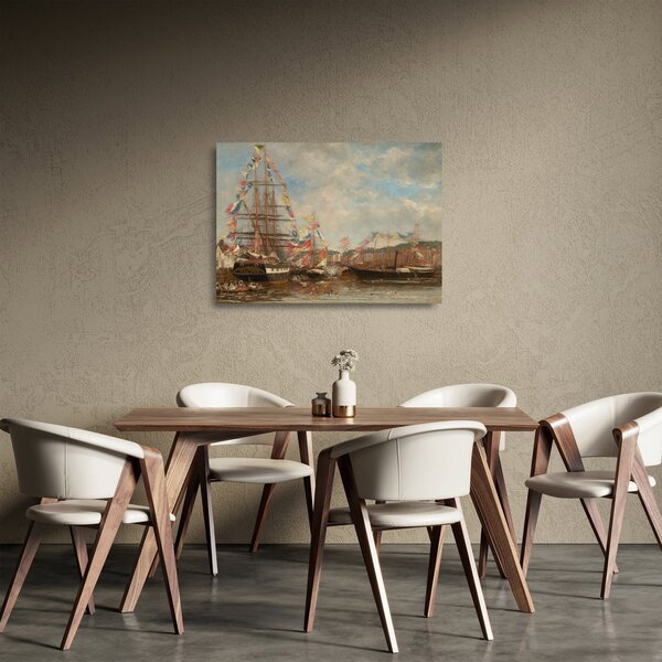 Sklenený obraz - Eugène Boudin, Festival in the Harbor of Honfleur, reprodukcia (70x50 cm)