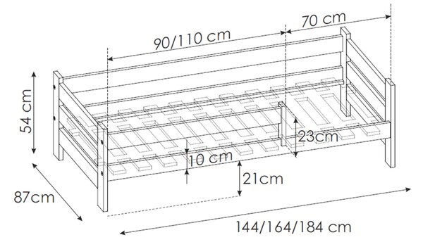Detská drevená posteľ so zábranou 160x80 Kubius - borovica