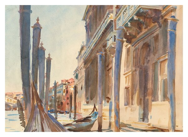Sklenený obraz - John Singer Sargent, Gondola Moorings on the Grand Canal, reprodukcia (70x50 cm)