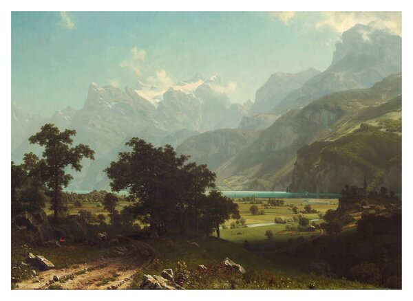 Sklenený obraz - Albert Bierstadt, Lake Lucerne, reprodukcia (70x50 cm)