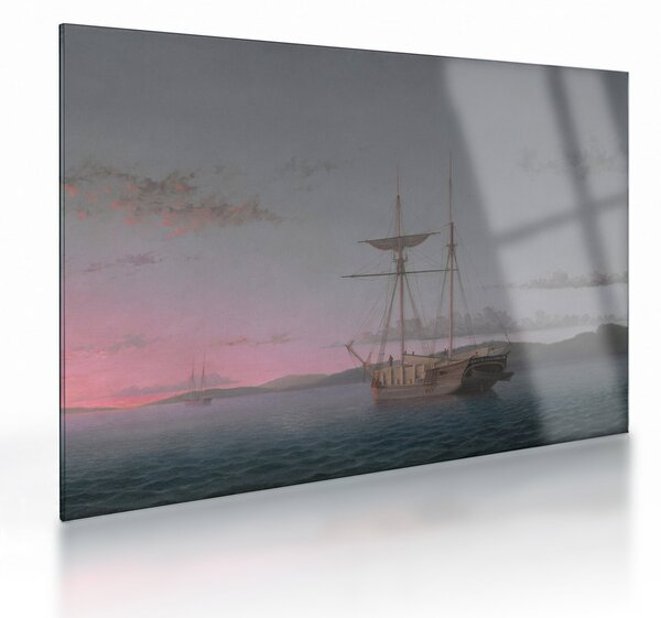 Sklenený obraz - Fitz Henry Lane, Lumber Schooners at Evening on Penobscot Bay, reprodukcia (70x50 cm)