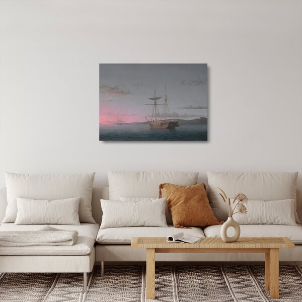 Sklenený obraz - Fitz Henry Lane, Lumber Schooners at Evening on Penobscot Bay, reprodukcia (70x50 cm)