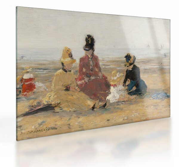 Sklenený obraz - Eugène Boudin, On the Beach, Trouville, reprodukcia (70x50 cm)