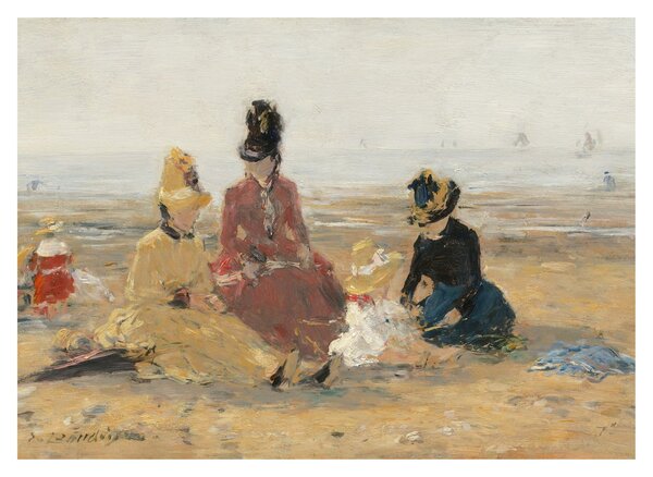 Sklenený obraz - Eugène Boudin, On the Beach, Trouville, reprodukcia (70x50 cm)
