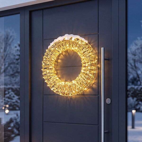 Solight LED vánoční věnec 3D, 150 LED, 50cm, IP44, teplá bílá, časovač