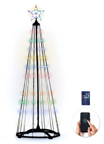 Solight smart vánoční stromek, 150 LED, 1,5m, IP44, RGB, dálkový ovladač + BT aplikace
