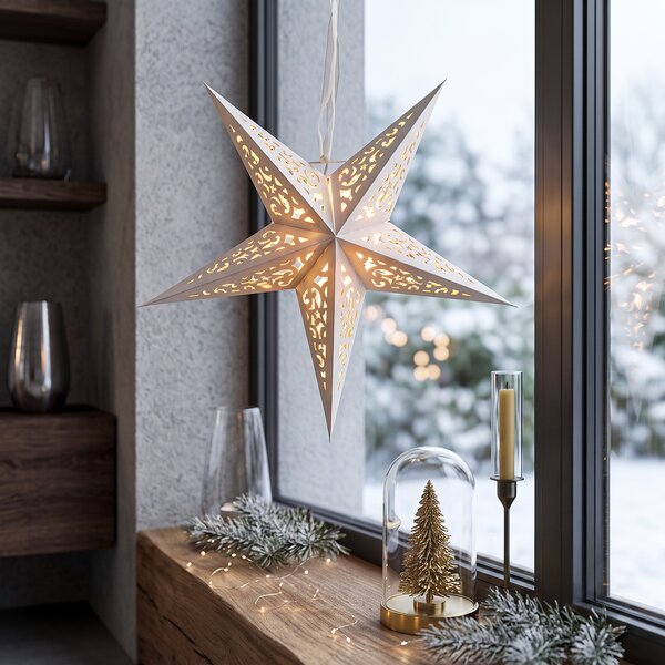 Solight LED vánoční hvězda, závěsná, časovač, 40cm, 15x LED, 2x AA
