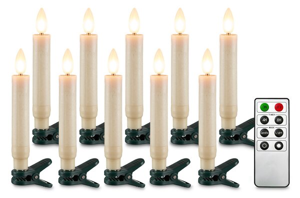 Solight sada LED svíček na vánoční stromek, 10x svíčka, dálkové ovládání, časovač, 1xAAA