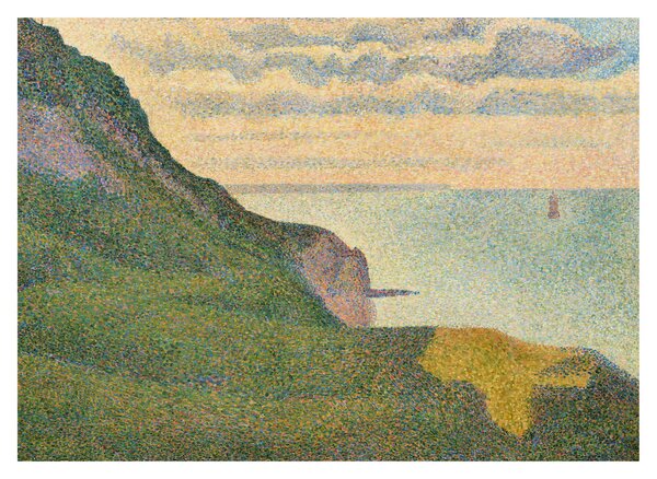 Sklenený obraz - Georges Seurat, Seascape at Port-en-Bessin, Normandy, reprodukcia (70x50 cm)