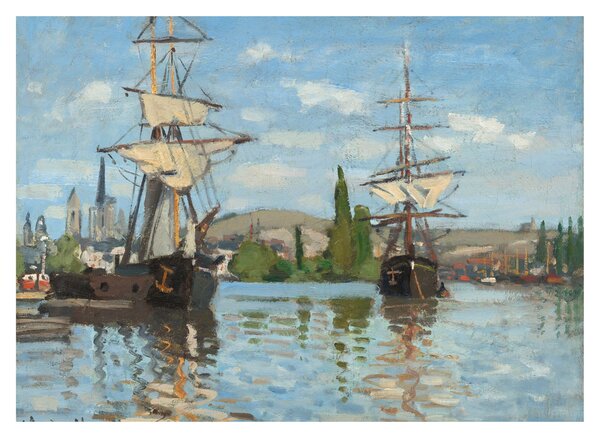 Sklenený obraz - Claude Monet, Ships Riding on the Seine at Rouen, reprodukcia (70x50 cm)