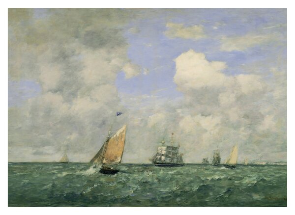 Sklenený obraz - Eugène Boudin, Ships and Sailing Boats Leaving Le Havre, reprodukcia (70x50 cm)
