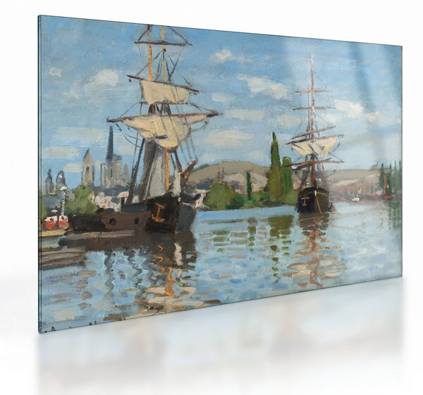 Sklenený obraz - Claude Monet, Ships Riding on the Seine at Rouen, reprodukcia (70x50 cm)