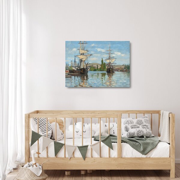 Sklenený obraz - Claude Monet, Ships Riding on the Seine at Rouen, reprodukcia (70x50 cm)