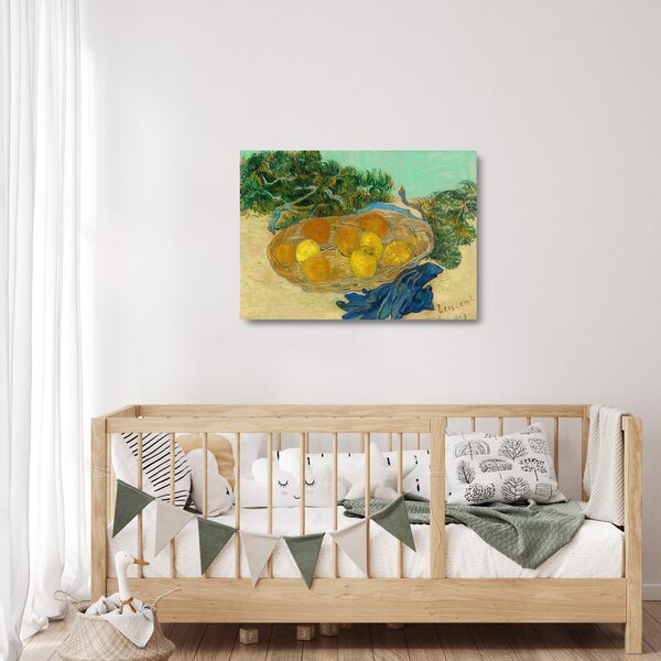 Sklenený obraz - Vincent van Gogh, Still Life of Oranges and Lemons with Blue Gloves, reprodukcia (70x50 cm)
