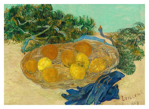 Sklenený obraz - Vincent van Gogh, Still Life of Oranges and Lemons with Blue Gloves, reprodukcia (70x50 cm)