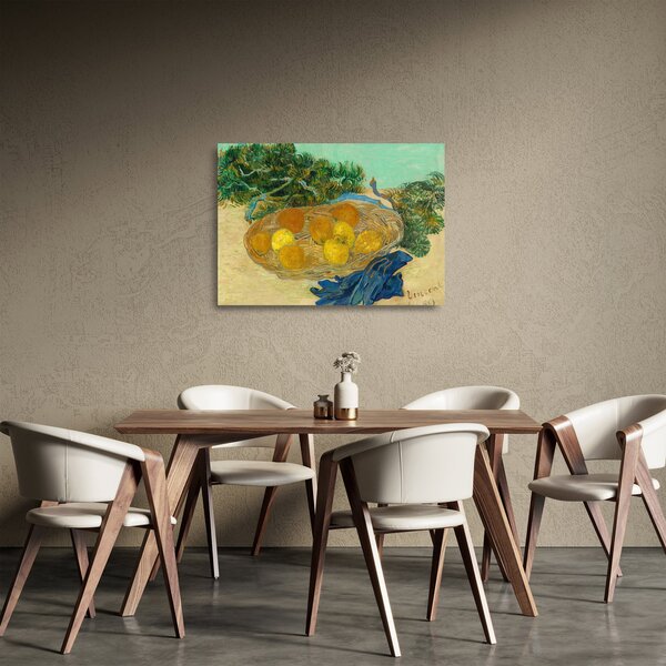 Sklenený obraz - Vincent van Gogh, Still Life of Oranges and Lemons with Blue Gloves, reprodukcia (70x50 cm)