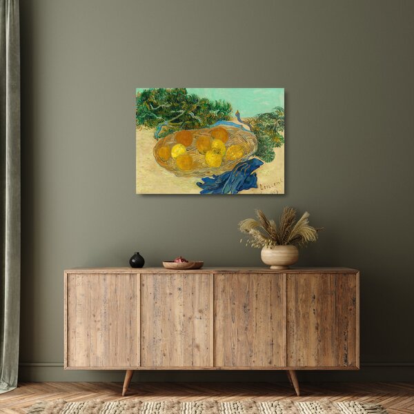 Sklenený obraz - Vincent van Gogh, Still Life of Oranges and Lemons with Blue Gloves, reprodukcia (70x50 cm)