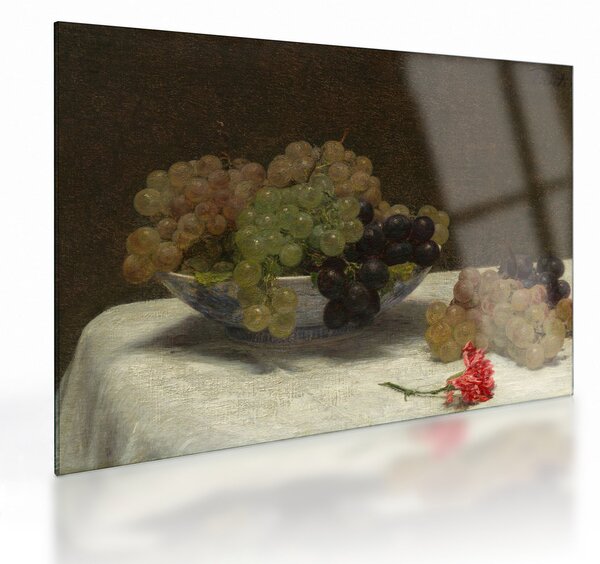Sklenený obraz - Henri Fantin-Latour, Still Life with Grapes and a Carnation, reprodukcia (70x50 cm)