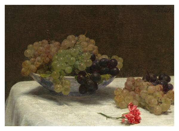 Sklenený obraz - Henri Fantin-Latour, Still Life with Grapes and a Carnation, reprodukcia (70x50 cm)
