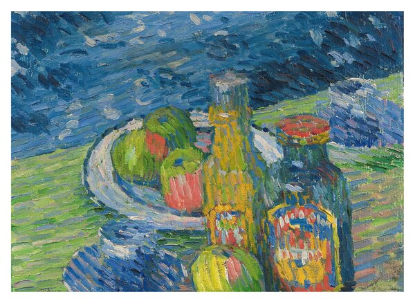 Sklenený obraz - Alexej von Jawlensky, Still Life with Bottles and Fruit, reprodukcia (70x50 cm)