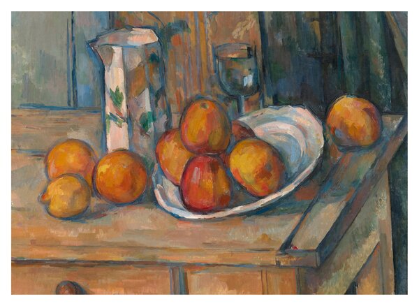 Sklenený obraz - Paul Cézanne, Still Life with Milk Jug and Fruit, reprodukcia (70x50 cm)