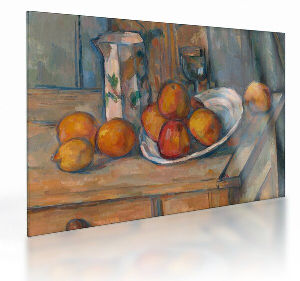 Sklenený obraz - Paul Cézanne, Still Life with Milk Jug and Fruit, reprodukcia (70x50 cm)