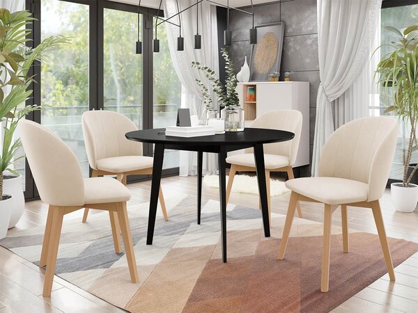 Mirjan24 Okrúhly stôl Botiler FI 120 so 4 stoličkami ST100 04, Farby: natura, Potah: Magic Velvet 2217, Farby nožičiek stola: čierna 5903211162534