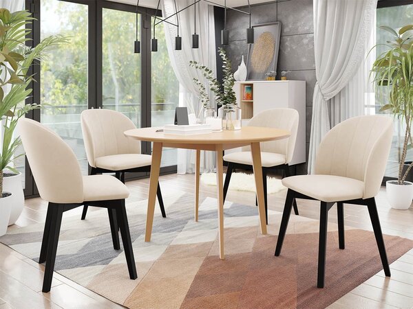 Mirjan24 Okrúhly stôl Botiler FI 120 so 4 stoličkami ST100 04, Farby: natura, Potah: Magic Velvet 2217, Farby nožičiek stola: čierna 5903211162534