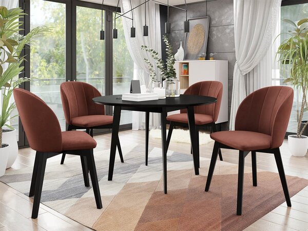 Mirjan24 Okrúhly stôl Botiler FI 120 so 4 stoličkami ST100 04, Farby: natura, Potah: Magic Velvet 2217, Farby nožičiek stola: čierna 5903211162534