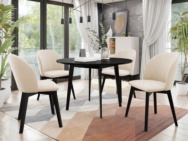 Mirjan24 Okrúhly stôl Botiler FI 120 so 4 stoličkami ST100 04, Farby: natura, Potah: Magic Velvet 2217, Farby nožičiek stola: čierna 5903211162534