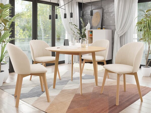 Mirjan24 Okrúhly stôl Botiler FI 120 so 4 stoličkami ST100 04, Farby: natura, Potah: Magic Velvet 2217, Farby nožičiek stola: čierna 5903211162534