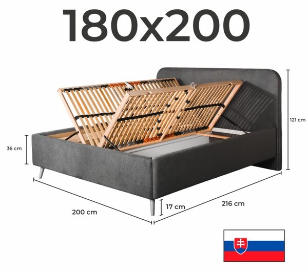 Posteľ čalúnená STELA + lamelový rošt + matrac EMI