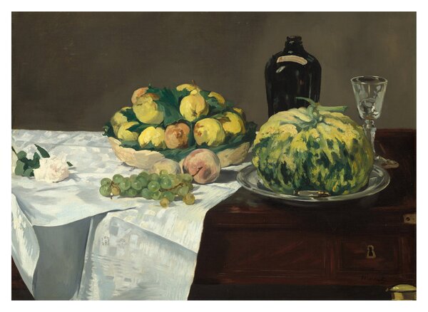 Sklenený obraz - Edouard Manet, Still Life with Melon and Peaches, reprodukcia (70x50 cm)