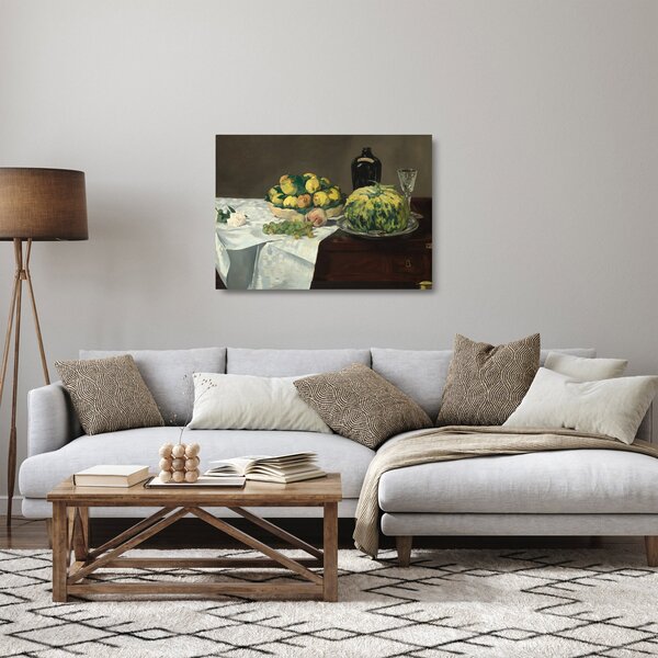 Sklenený obraz - Edouard Manet, Still Life with Melon and Peaches, reprodukcia (70x50 cm)
