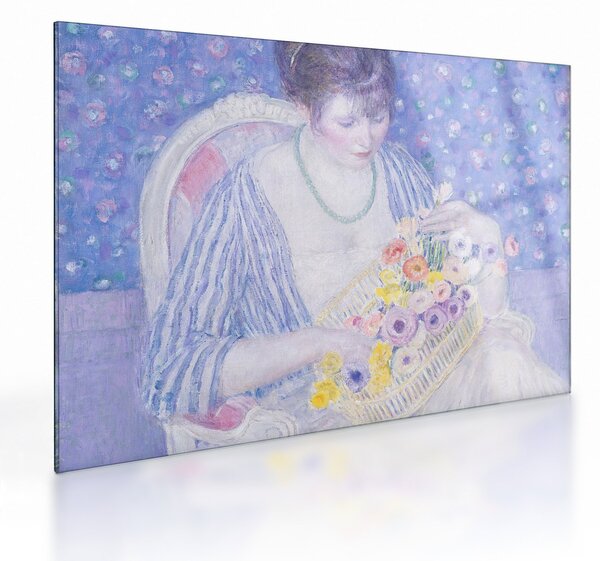 Sklenený obraz - Frederick Carl Frieseke, The Basket of Flowers, reprodukcia (70x50 cm)