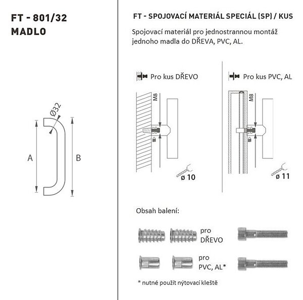 DVERNÉ MADLO MP K01 Ø 32 mm SP (BS - Čierna matná) - ks, Délka 382 mm350 mmØ 32 mm, MP BS (čierna mat)