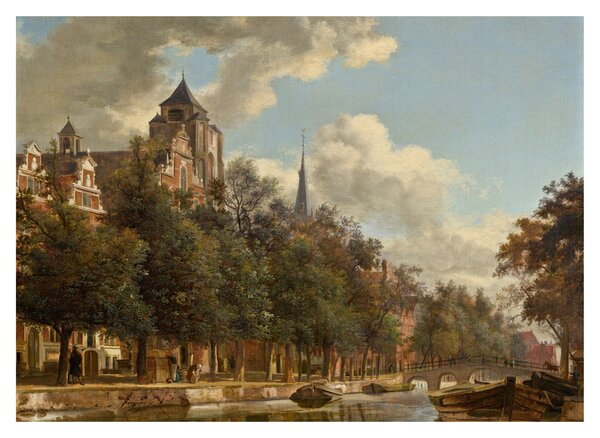 Sklenený obraz - Jan van der Heyden, View Down a Dutch Canal, reprodukcia (70x50 cm)